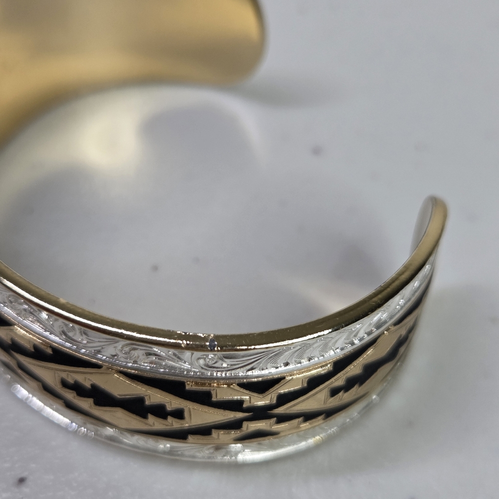 Montana Silversmiths Silver/ Gold Aztec Southwestern Wide Cuff Bracelet Cuff - Picture 15 of 16